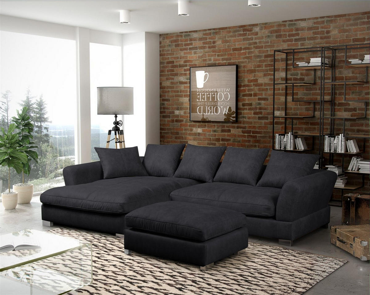 ECKSOFA Tizian Inkl. Hocker - Schwarz, Holzwerkstoff/Textil (182/290cm) - Fun Möbel