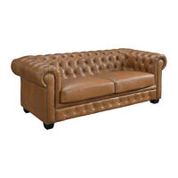 CHESTERFIELD Ledersofa 3-Sitzer - Büffelleder - Karamellbraun - BRENTON - Braun, Leder (201/73/96cm) - Vente-Unique