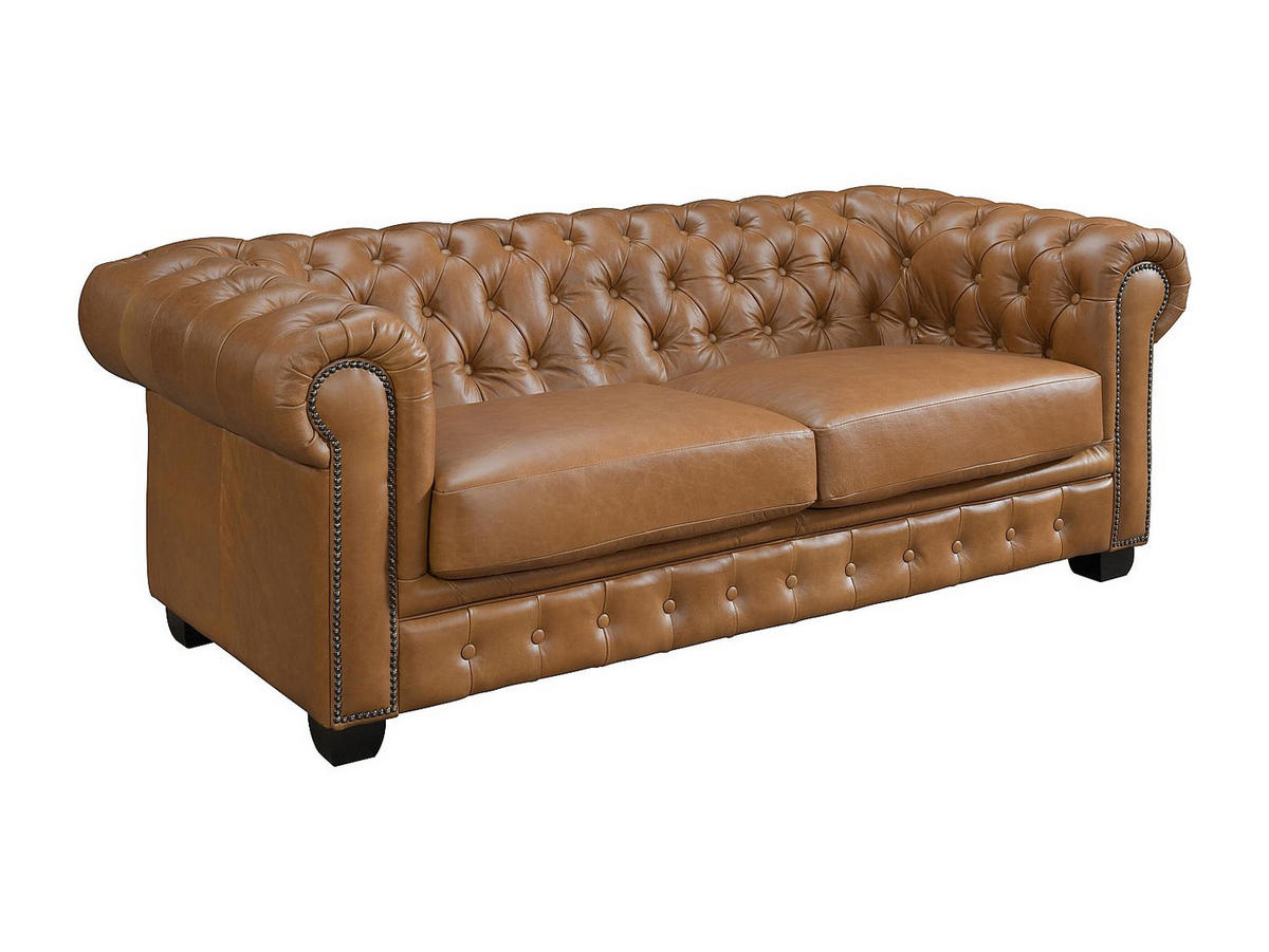 CHESTERFIELD Ledersofa 3-Sitzer - Büffelleder - Karamellbraun - BRENTON - Braun, Leder (201/73/96cm) - Vente-Unique