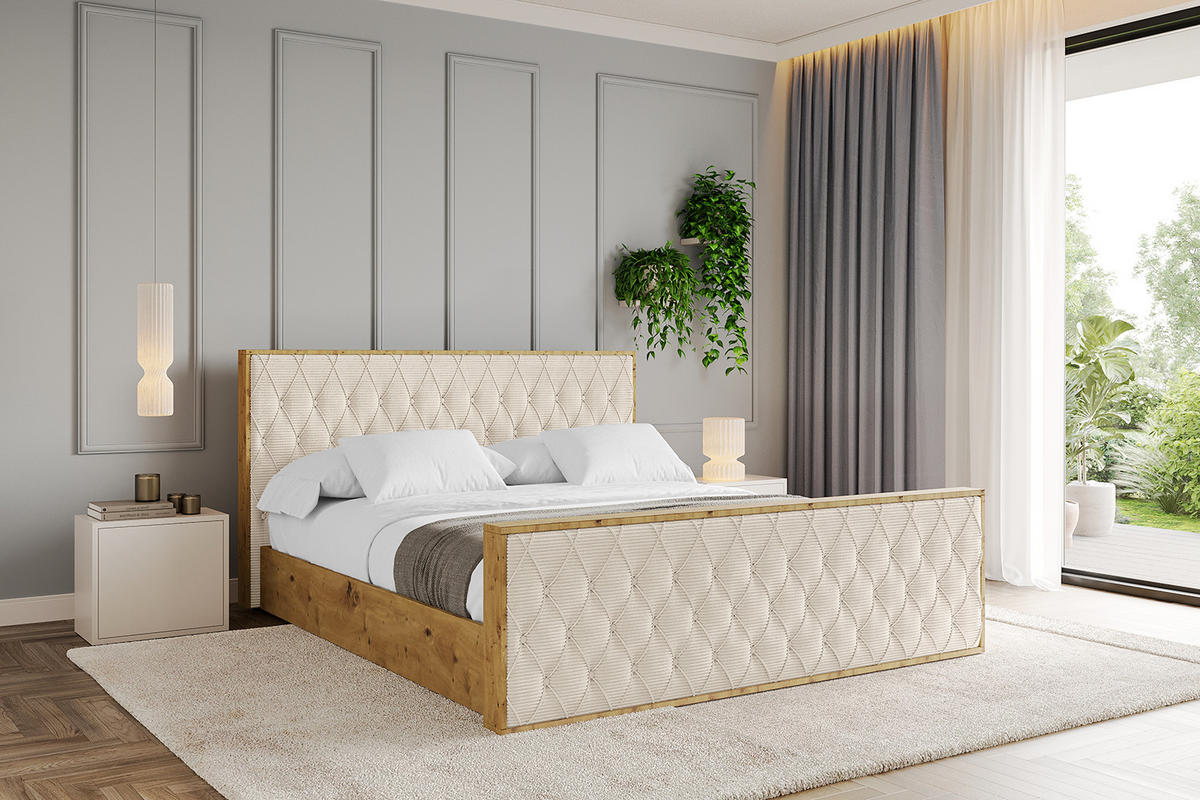 POLSTERBETT mit Bettkasten, Fußteil und Lattenrost, Boxbett ohne Matratze - ENZO5-Z 160x200 Beige - Creme, Holzwerkstoff/Textil (160/200cm) - ALTDECOR