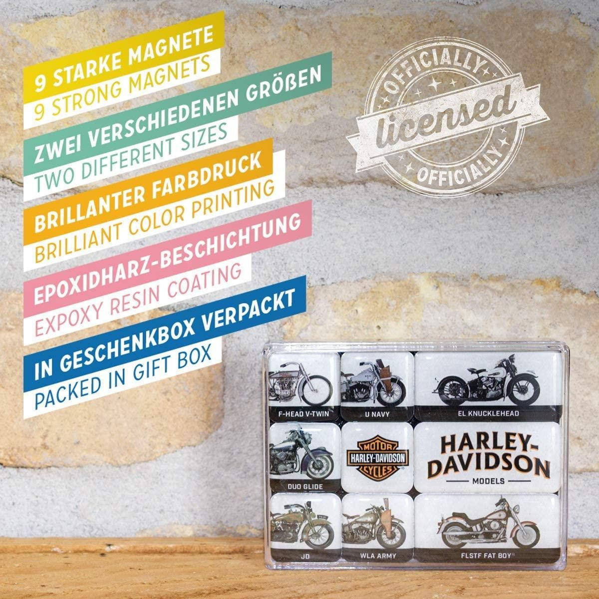 MAGNETSET 9-teilig Harley-Davidson Model Chart - Multicolor, Metall (9/7/2cm) - Nostalgic-Art
