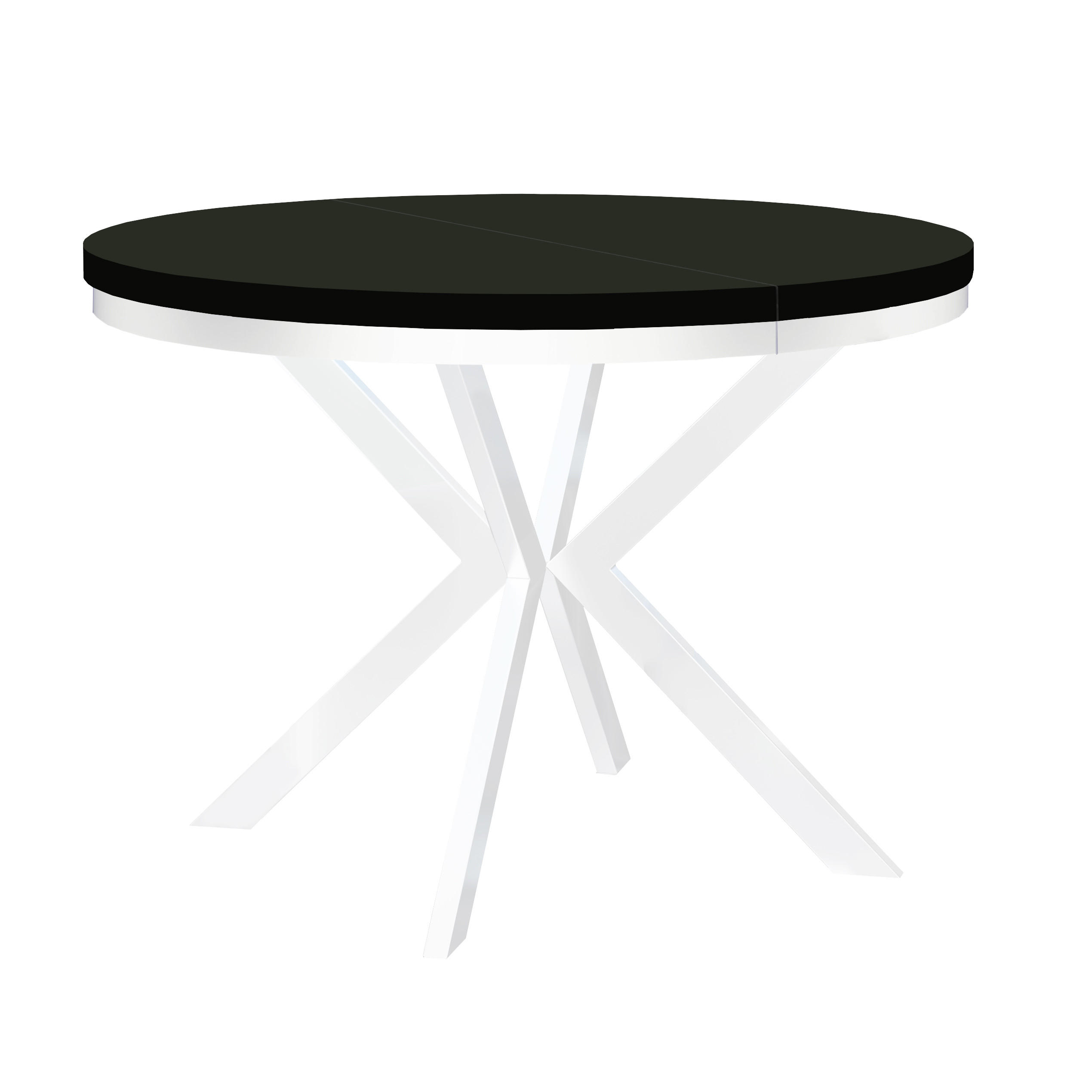 ESSTISCH Runder ENDIK mit Ring-Gestell und Metallbeinen, Durchmesser: 90/190 cm, Farbe: Schwarz/Weiß - Schwarz/Weiß, Metall (190/90/77cm) - Dekori_Interiors