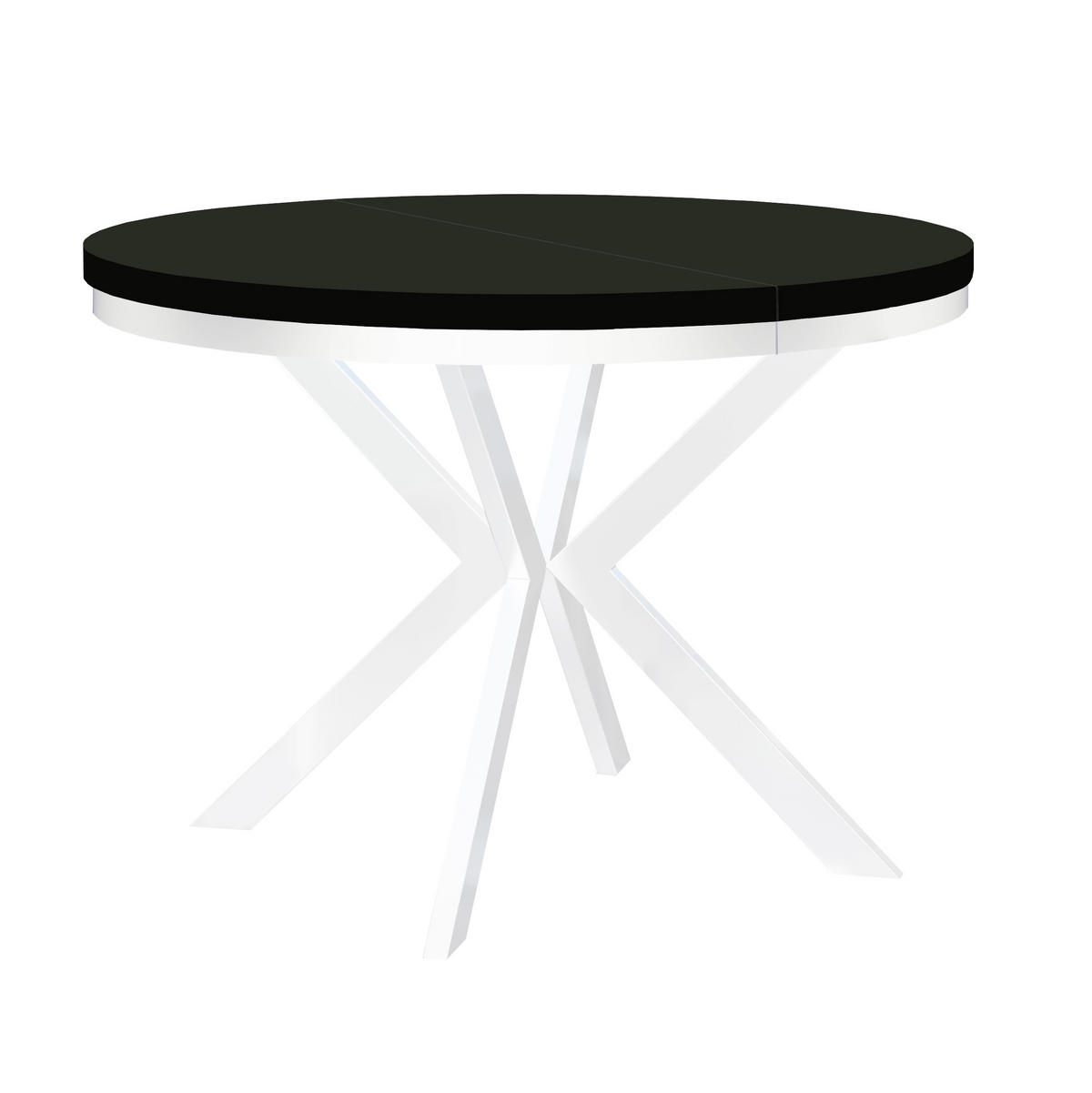 ESSTISCH Runder ENDIK mit Ring-Gestell und Metallbeinen, Durchmesser: 90/190 cm, Farbe: Schwarz/Weiß - Schwarz/Weiß, Metall (190/90/77cm) - Dekori_Interiors