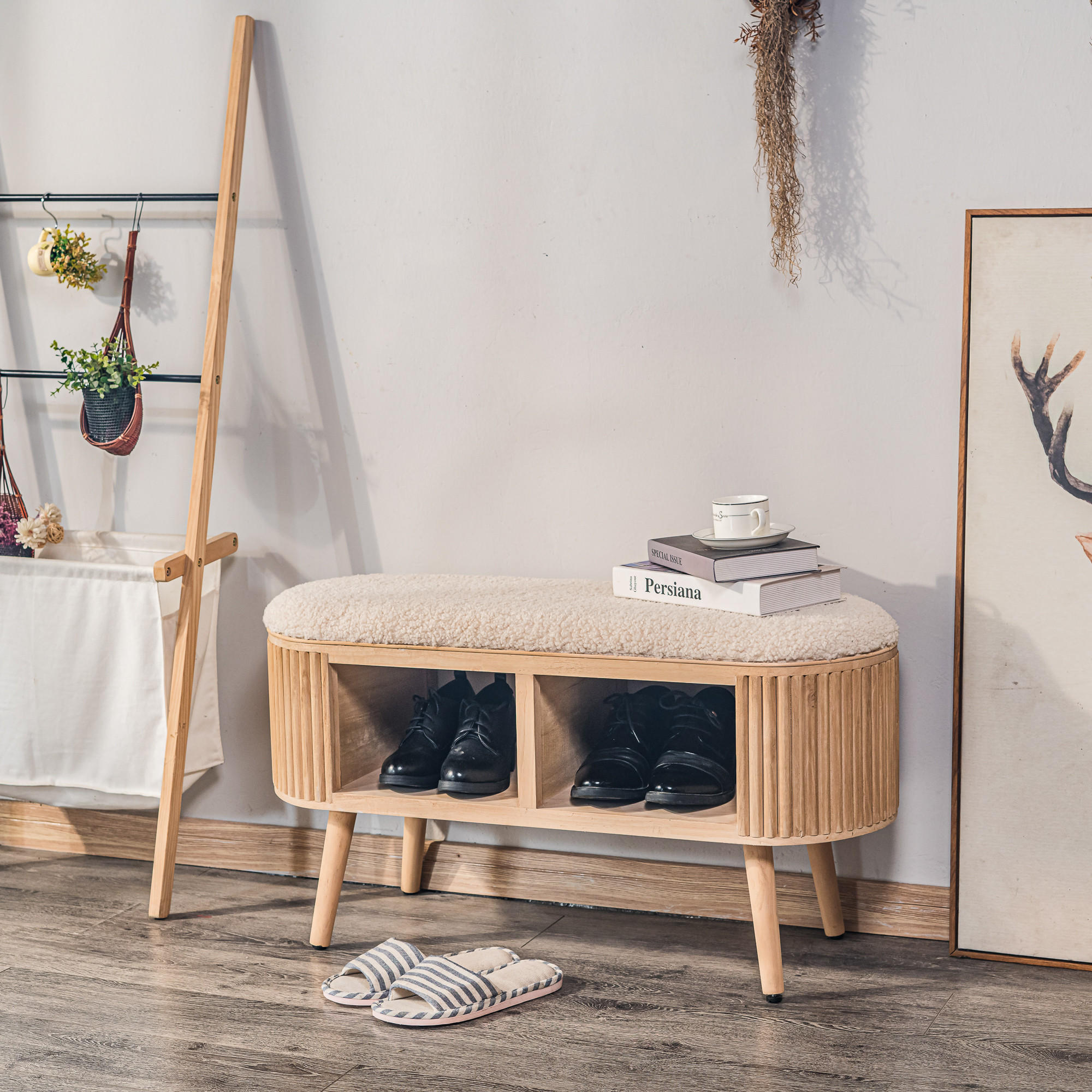 SITZBANK Wolle Weiß - Weiß, Textil (90/45.5/35cm) - Nordlys