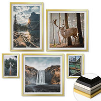 WANDBILDER 5er Set - 50x50 cm & 20x30 cm & 40x60 cm Goldrahmen - Blumenarrangements in Vasen - Goldfarben, Kunststoff (40/60cm) - ArtPrintCave