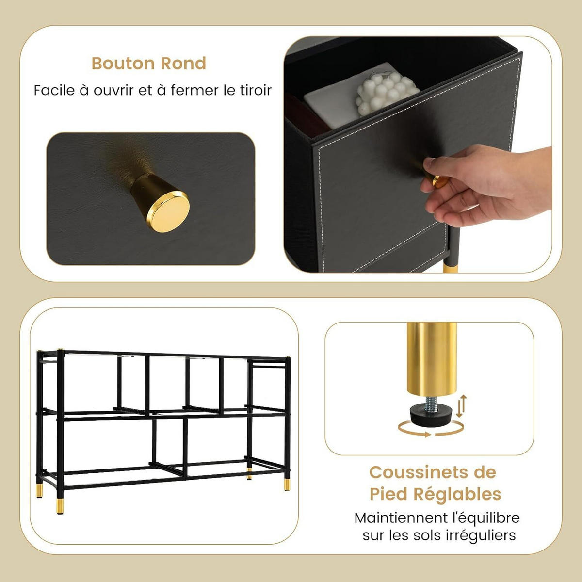 STOFFKOMMODE 58cm Schwarz - Schwarz, Textil (30/58/100cm) - COSTWAY