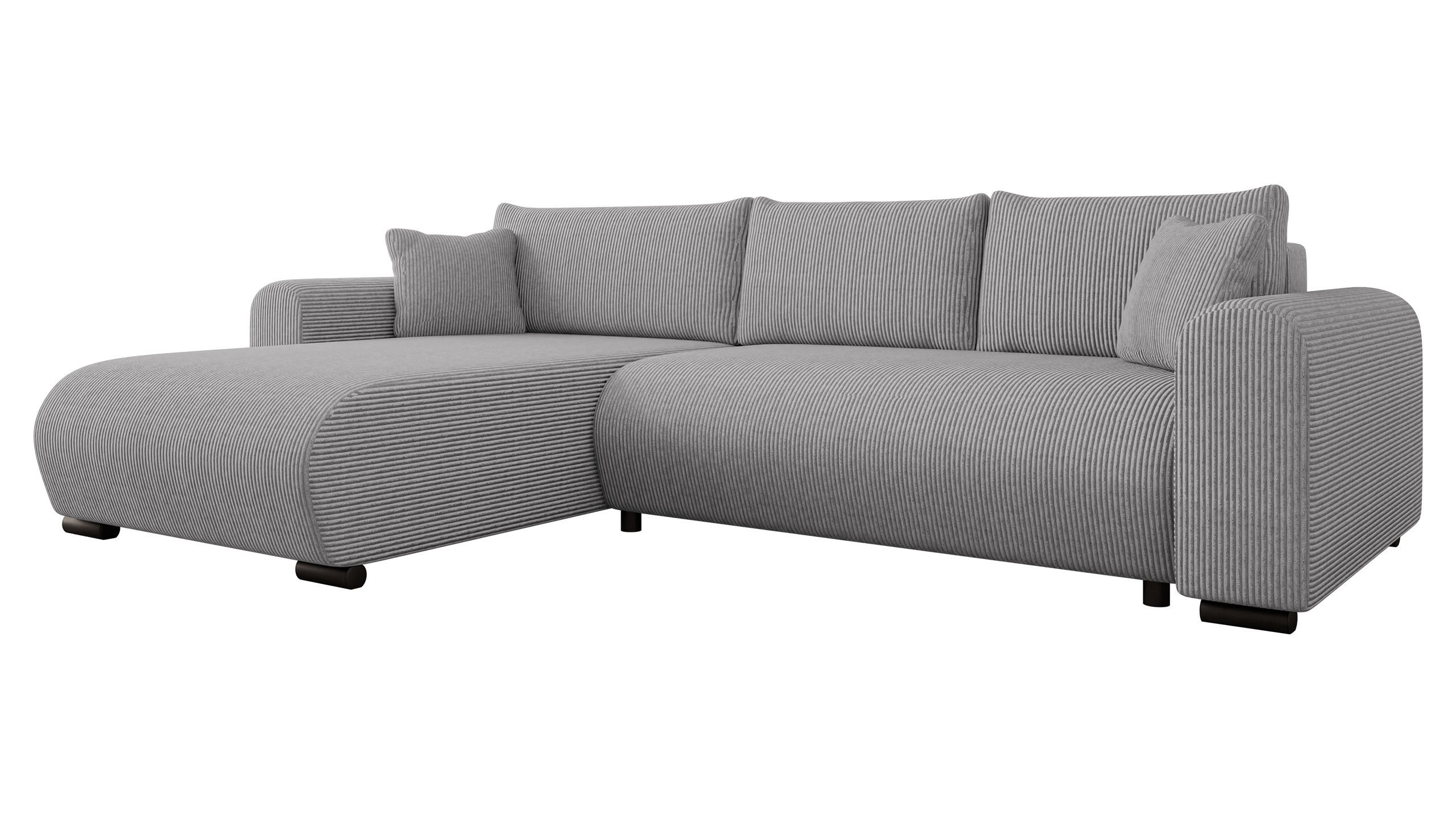 ECKSOFA Merkos Cord - Hellgrau/Schwarz, Holz/Textil (285/188cm) - MIRJAN24