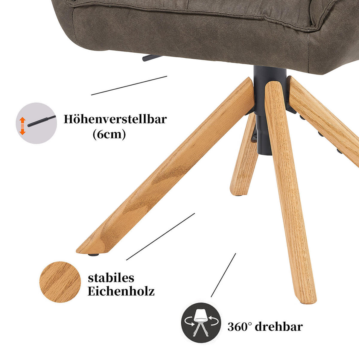 BÜROSTUHL Mika-Hedi 2er-Set - Honigeiche/Taupe, Eichenholz/Holz (60/89/68cm) - DUBI Möbel