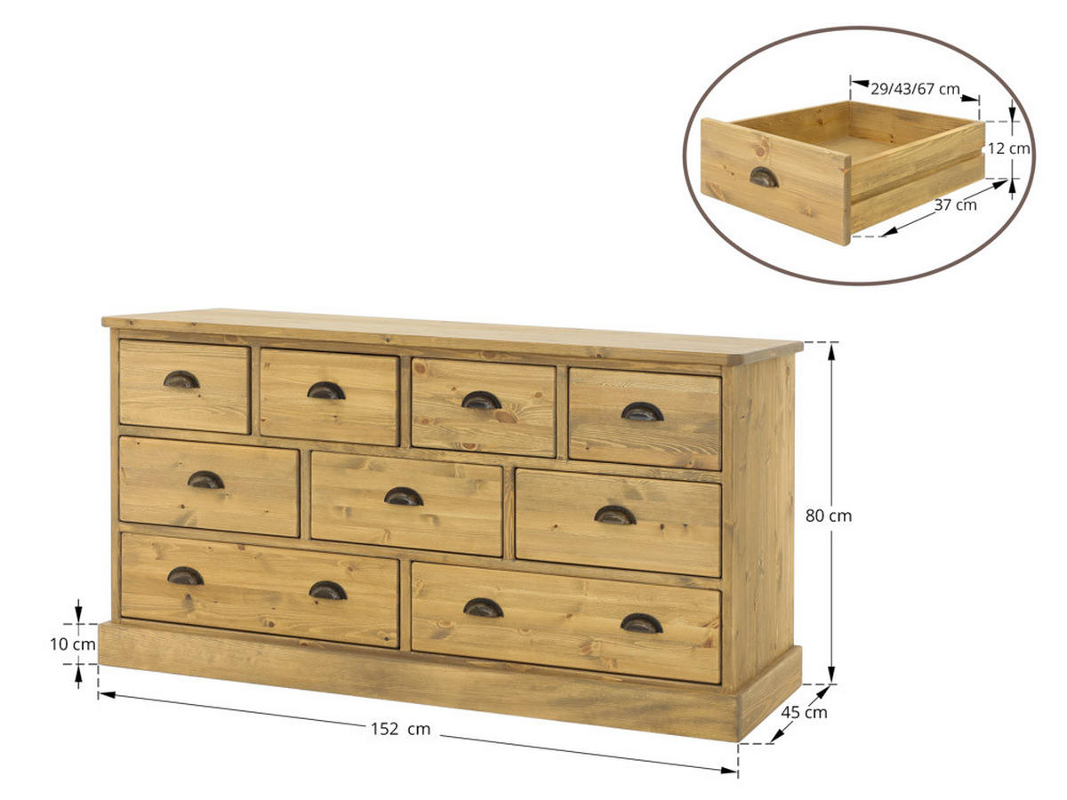 KOMMODE aus Massivholz Dakota 1 - Hellbraun, Holz (152/80/45cm) - Seart