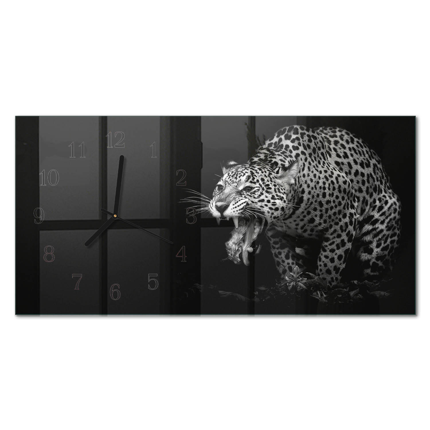 WANDUHR 60x30 cm - Stein - Schwarz, Glas (60/30/0.4cm) - TULUP