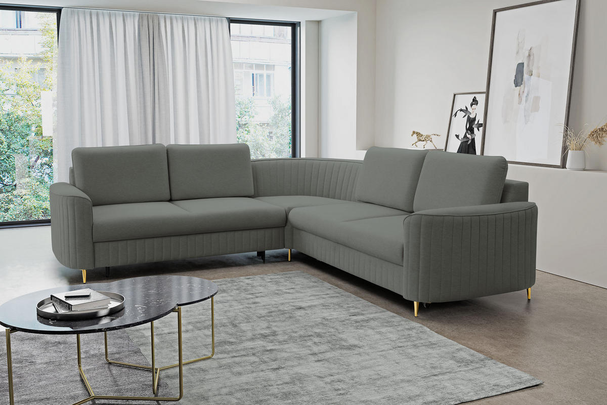 ECKSOFA LAREN, modernes Schlafsofa mit Stauraum, Plastikfüße, L-förmig, lose Rückenkissen freistehend, LINKS 251x252x85 cm Dark grey - Dunkelgrau, Holz/Textil (251/252cm) - DomoHome