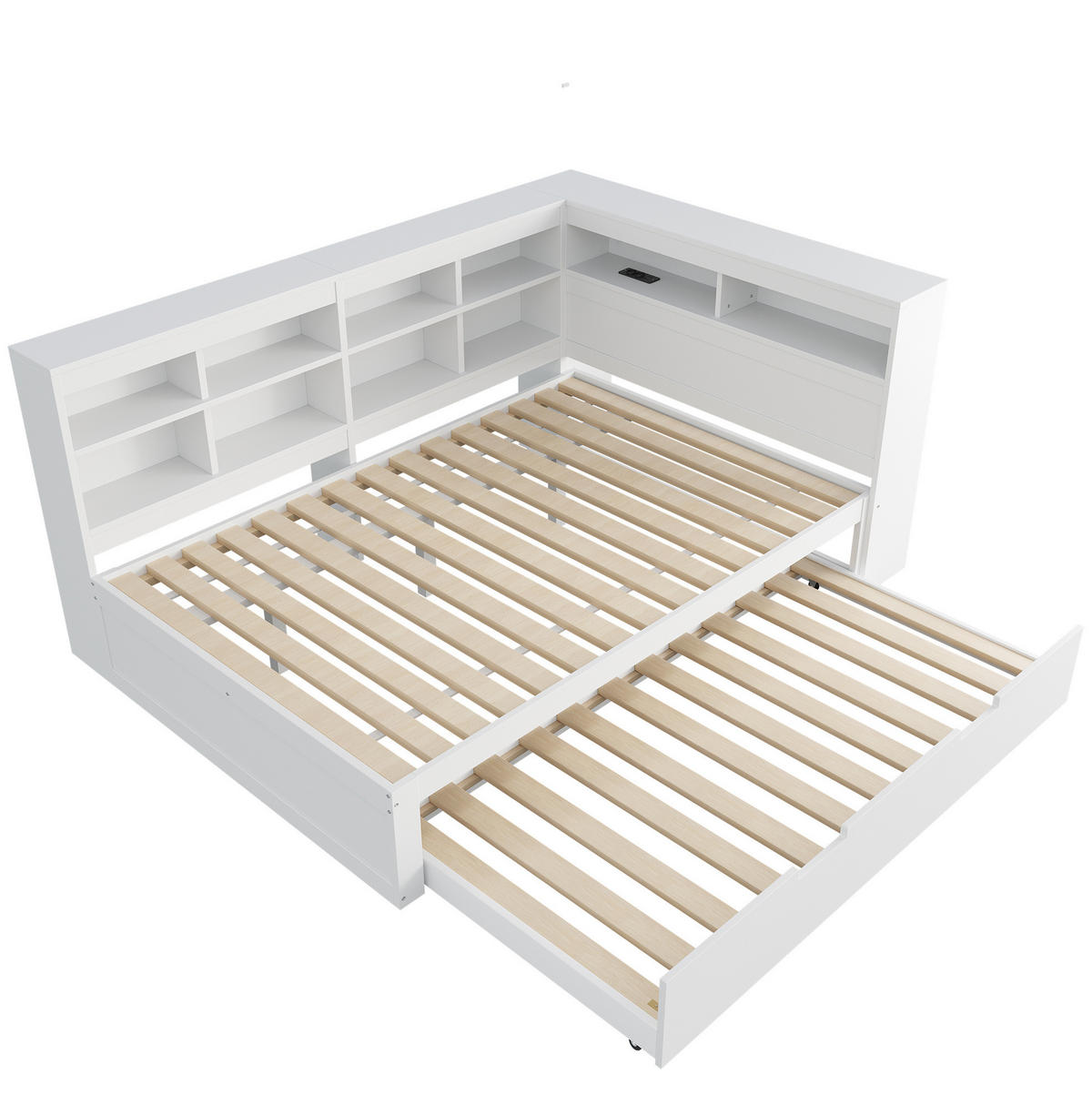 SCHLAFSOFA 140/200 cm mit Ausziehbett 90/190 cm, USB-Anschluss und Stauraum, Weiß - Weiß, Holzwerkstoff (166/92.5/222.5cm) - Redom