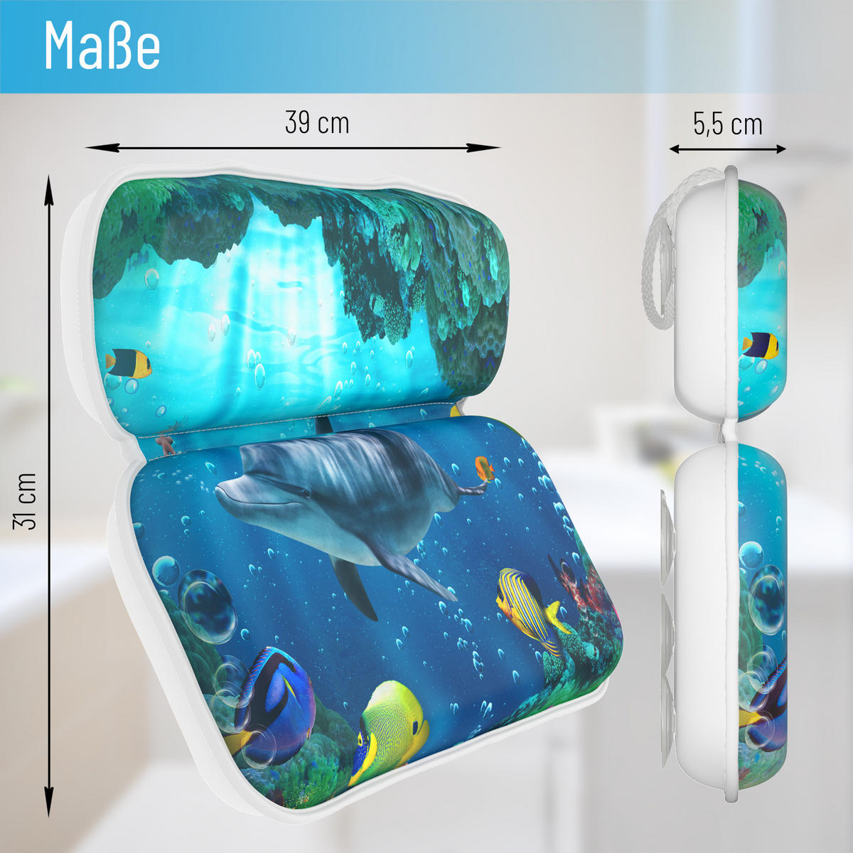 BADEWANNENKISSEN Delphin Korallen - Blau, Kunststoff (39/5.5cm) - Sanilo