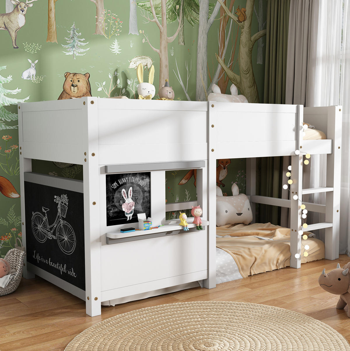 ETAGENBETT 90/200 cm Weiß Spielbett mit Tafel und Ablage - Weiß, Holz (90/200cm) - OKWISH