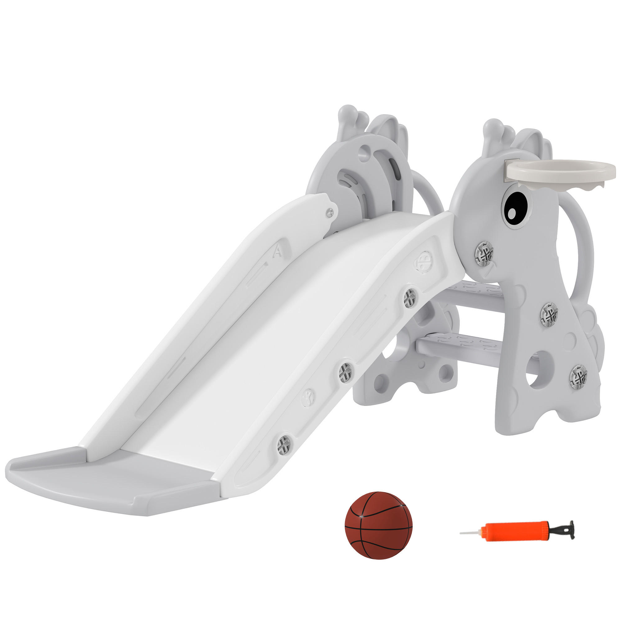 KINDERRUTSCHE, 3 in 1, Kleinkinderrutsche mit Basketballkorb, Basketball, Grau - Grau, Kunststoff (51.5/52/106cm) - AIYAPLAY