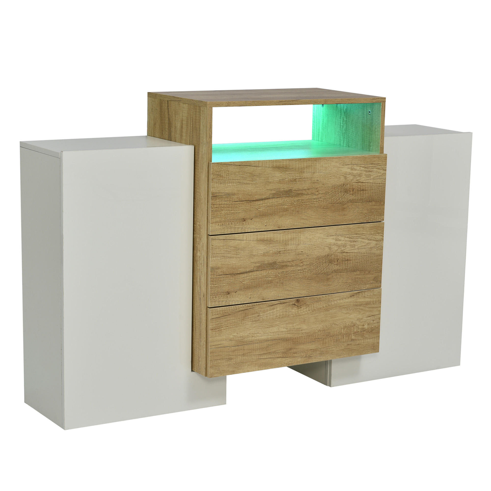 SIDEBOARD 140/30/77,5 cm Weiß/Natur aus MDF mit LED-Beleuchtung - Naturfarben, Holzwerkstoff (140/77/30cm) - OKWISH
