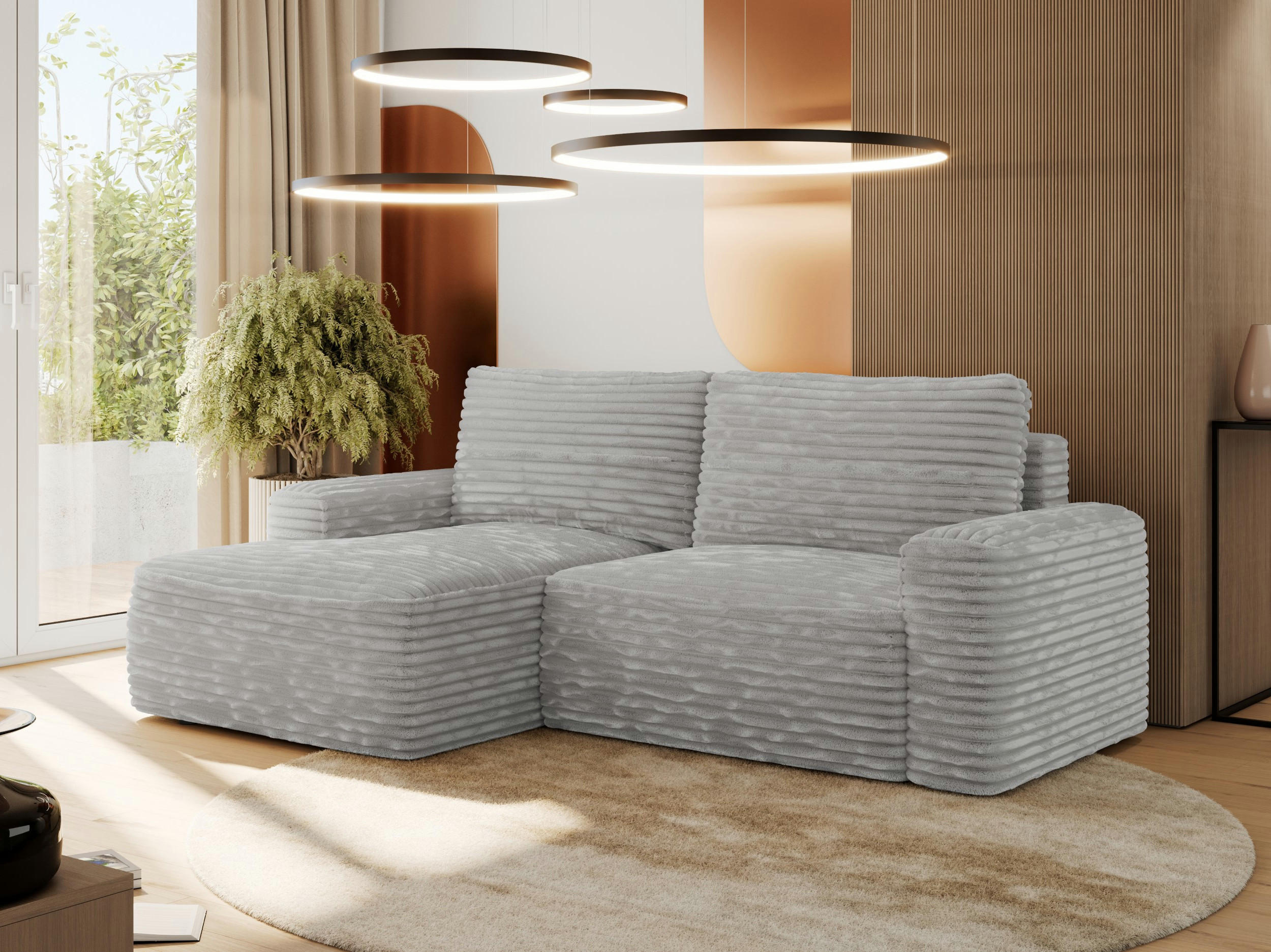 ECKSOFA BELLUNO L Grau Cord - Links - Schwarz/Grau, Textil (144/233cm) - MKS