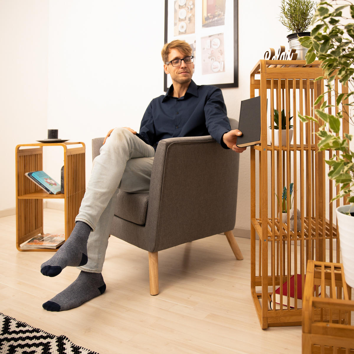 BAMBUSOVÁ police - světle hnědá, dřevo (33/33/33cm) - Relaxdays