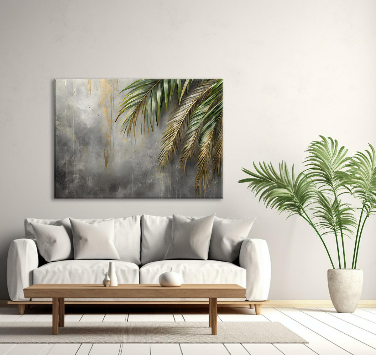 WANDBILD palmen auf betonhintergrund - Grau, Textil (60/40cm) - Feeby