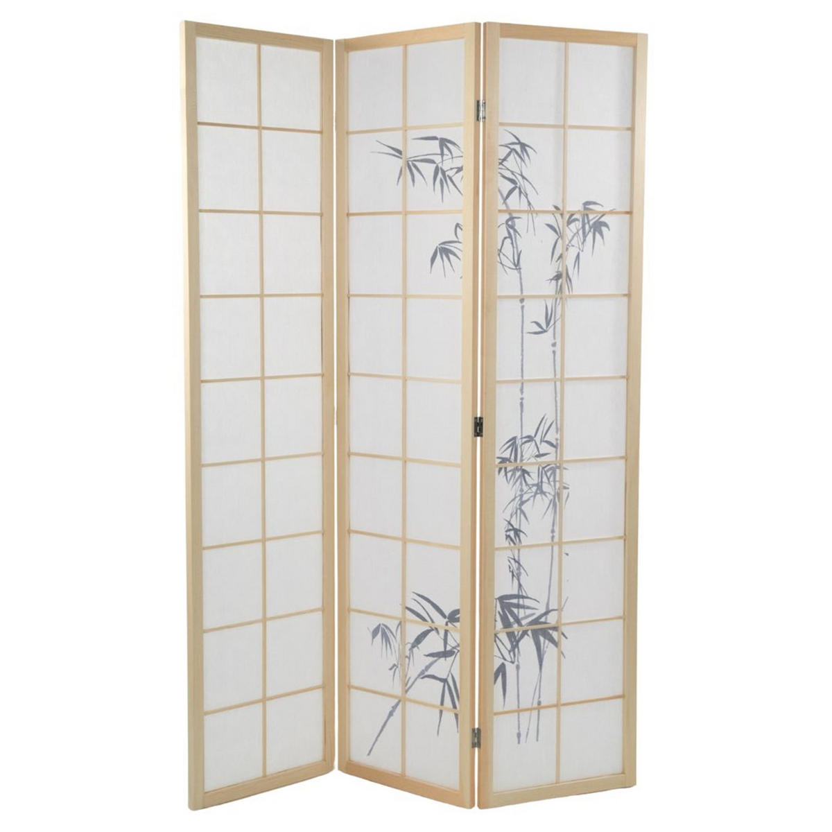 RAUMTEILER Asia Reispapier mit Bambusmotiv Weiss-hellbraun - Weiß, Holz (120/170/3cm) - DESIGN DELIGHTS