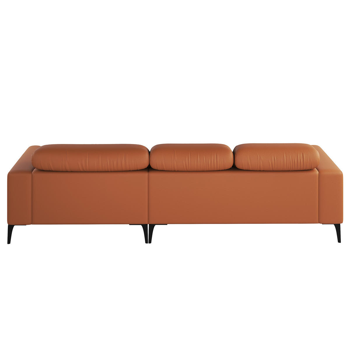 ECKSOFA mit Longchair - Kastanienfarben/Schwarz, Leder/Metall (265/180cm) - home24