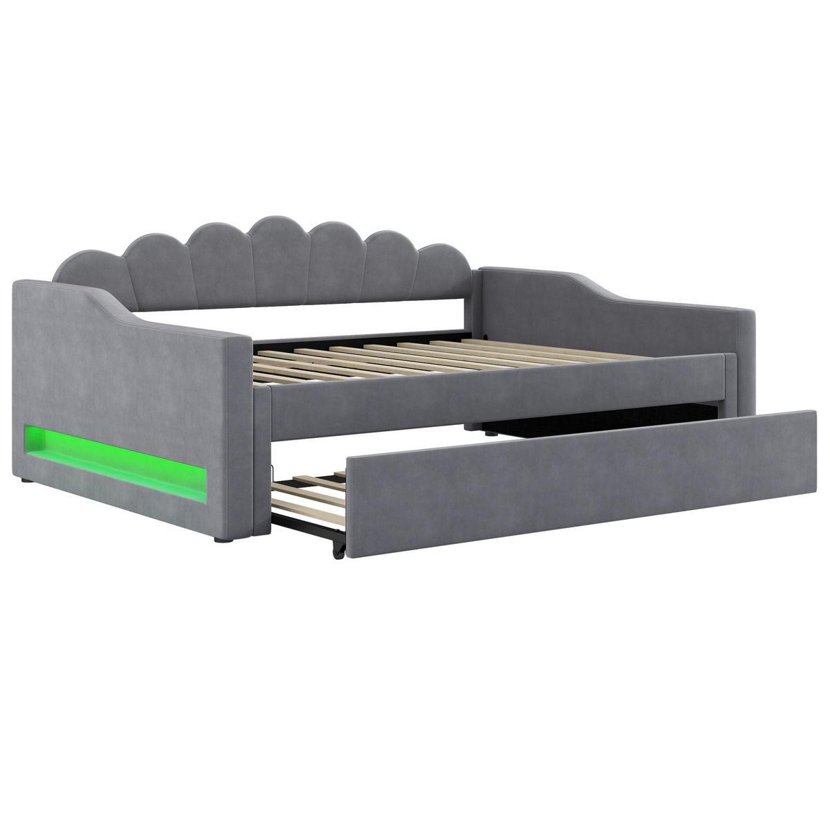 POLSTERBETT 140/200 cm Grau mit LED-Beleuchtung und Ausziehbett - Grau, Holzwerkstoff (140/200cm) - OKWISH