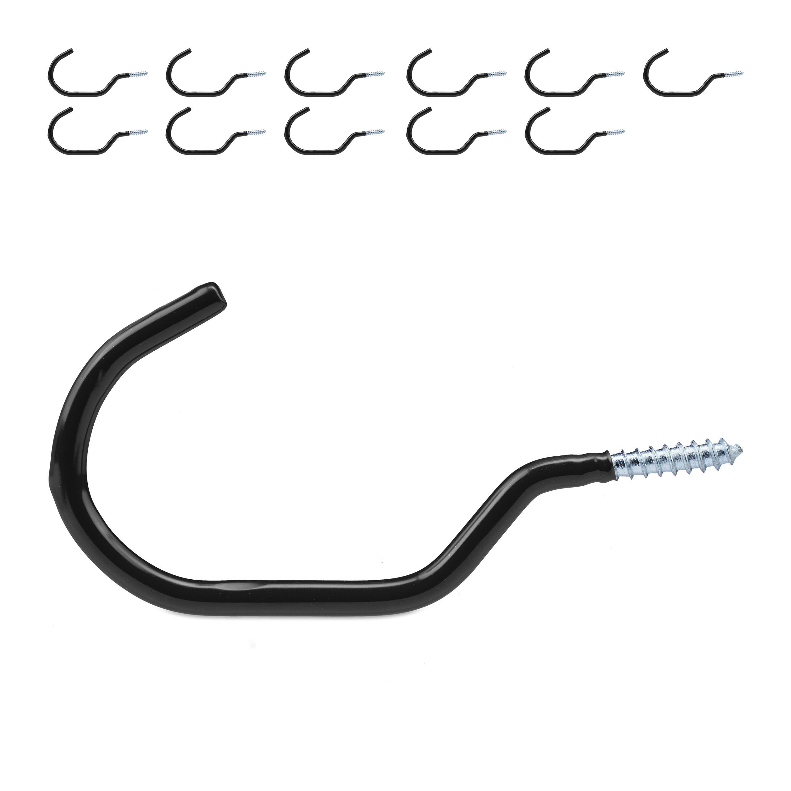 FAHRRADHAKEN Schwarz Silber 12er-Set Stahl - Schwarz, Kunststoff/Metall (0.7/7/14.5cm) - Relaxdays