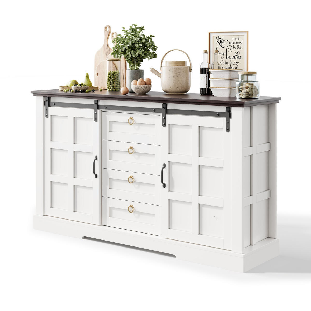 SIDEBOARD 150/40/85 cm Weiß aus MDF mit Schiebetüren - Weiß, Holzwerkstoff (150/85/40cm) - OKWISH