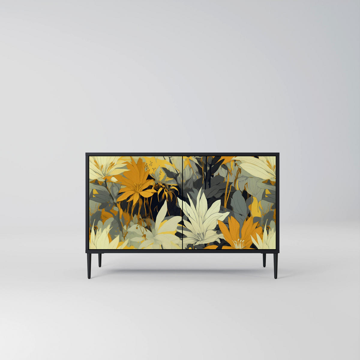 SIDEBOARD SUNKISSED LILY, Eicheneffekt, 111x42x77,5 cm, 2 Türen - Eichefarben/Buchefarben, Holzwerkstoff/Buchenholz (111/77.5/42cm) - SpaceRebels