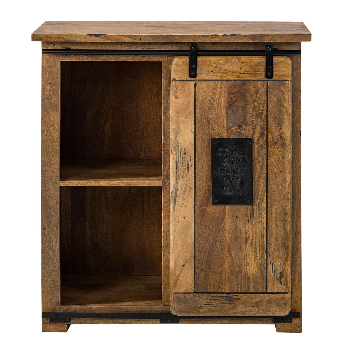 KOMMODE - Mango massiv / Eisen - Mango / Schwarz - Braun, Holz/Metall (90/100/45cm) - home24