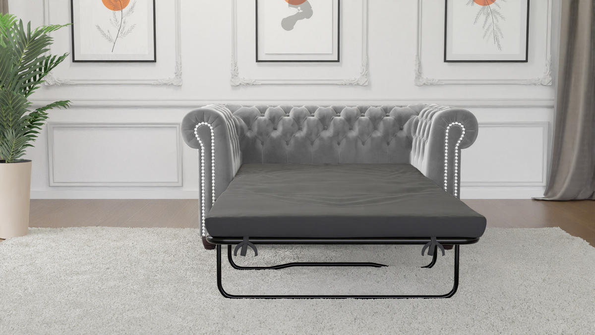 CHESTERFIELD-SOFA 2-sitzer mit Schlaffunktion Nyx Grau Samt - Braun/Grau, Holz/Textil (148/72/86cm) - S-Style Möbel
