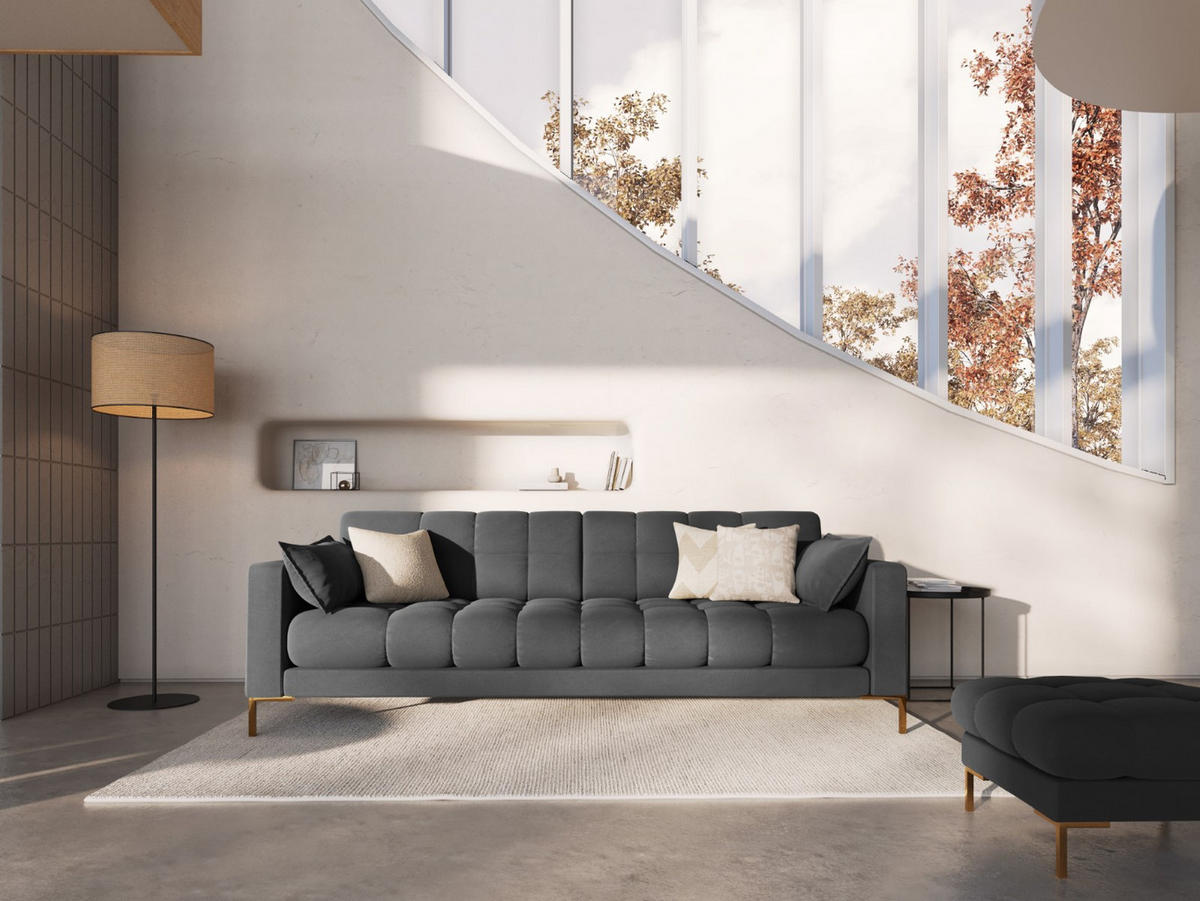 SOFA Mamaia aus Samt dunkelgrau 4 Sitzplätze - Dunkelgrau, Textil (92/75/217cm) - Micadoni