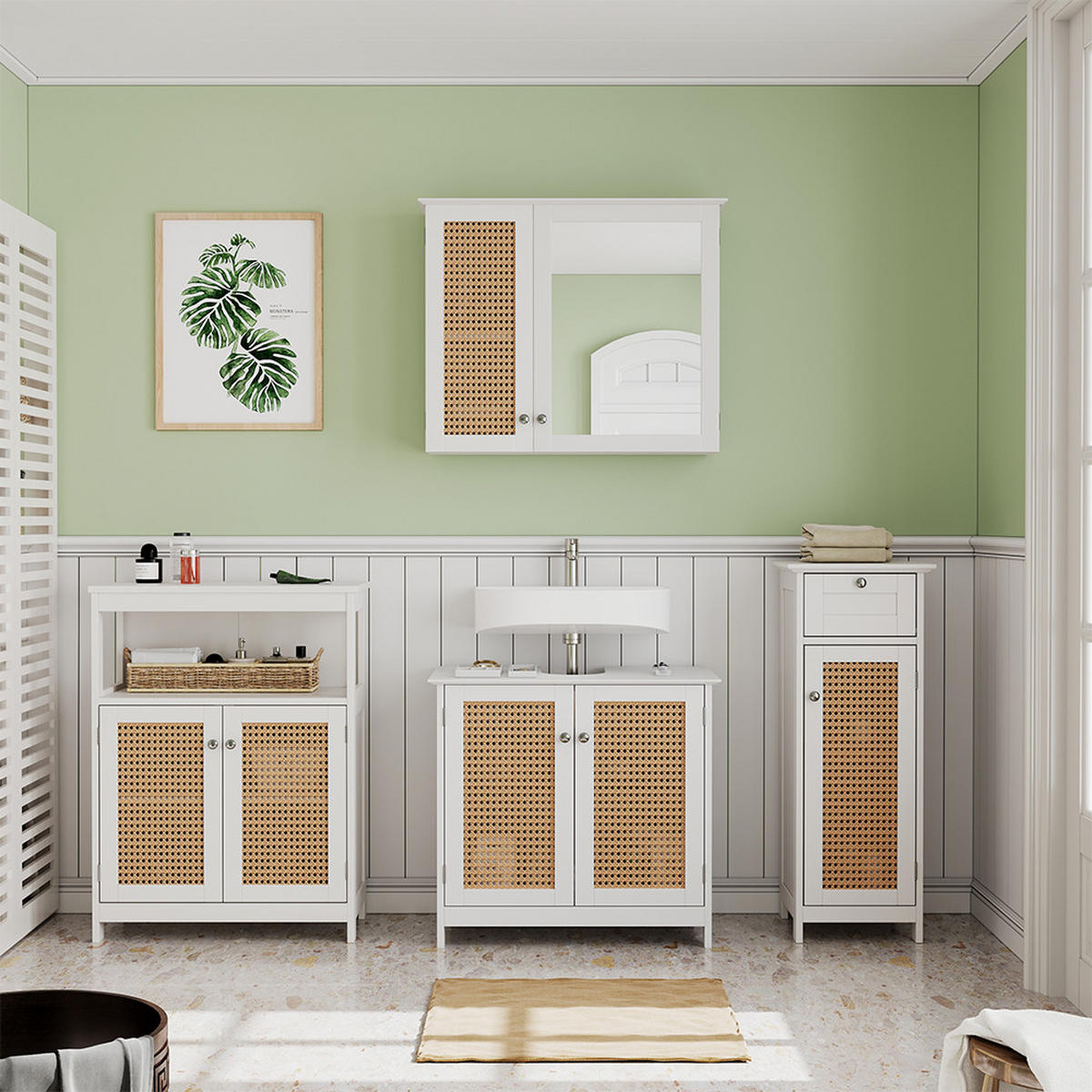 BADMÖBEL-SET Rosario Weiß 4 teilig, mit Midischrank - Weiß, Holzwerkstoff (60/58/35cm) - Vicco