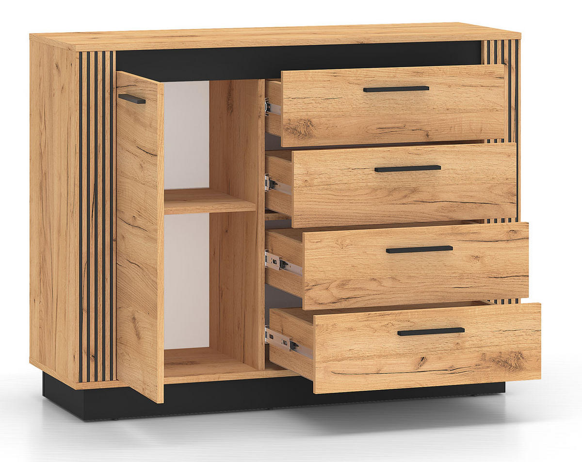 KOMMODE Urso Gold Craft Eiche / Schwarz 115 / 40 / 90 cm - Eichefarben/Schwarz, Holz/Holzwerkstoff (115/90/40cm) - Feldmann-Wohnen