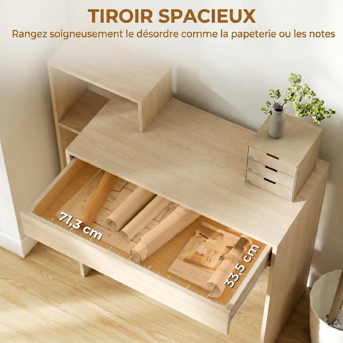 SCHREIBTISCH Natur mit 3 Ablagefächern und Schublade 100/40/90 cm - Naturfarben, Holzwerkstoff (40/100/90cm) - PANGIVO