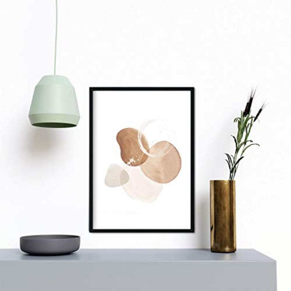 POSTER Set mit 4 Blätter und abstrakten Formen mit braunen Tönen A4 Schwarzer Rahmen - Schwarz, Papier (29.7/3cm) - Nacnic
