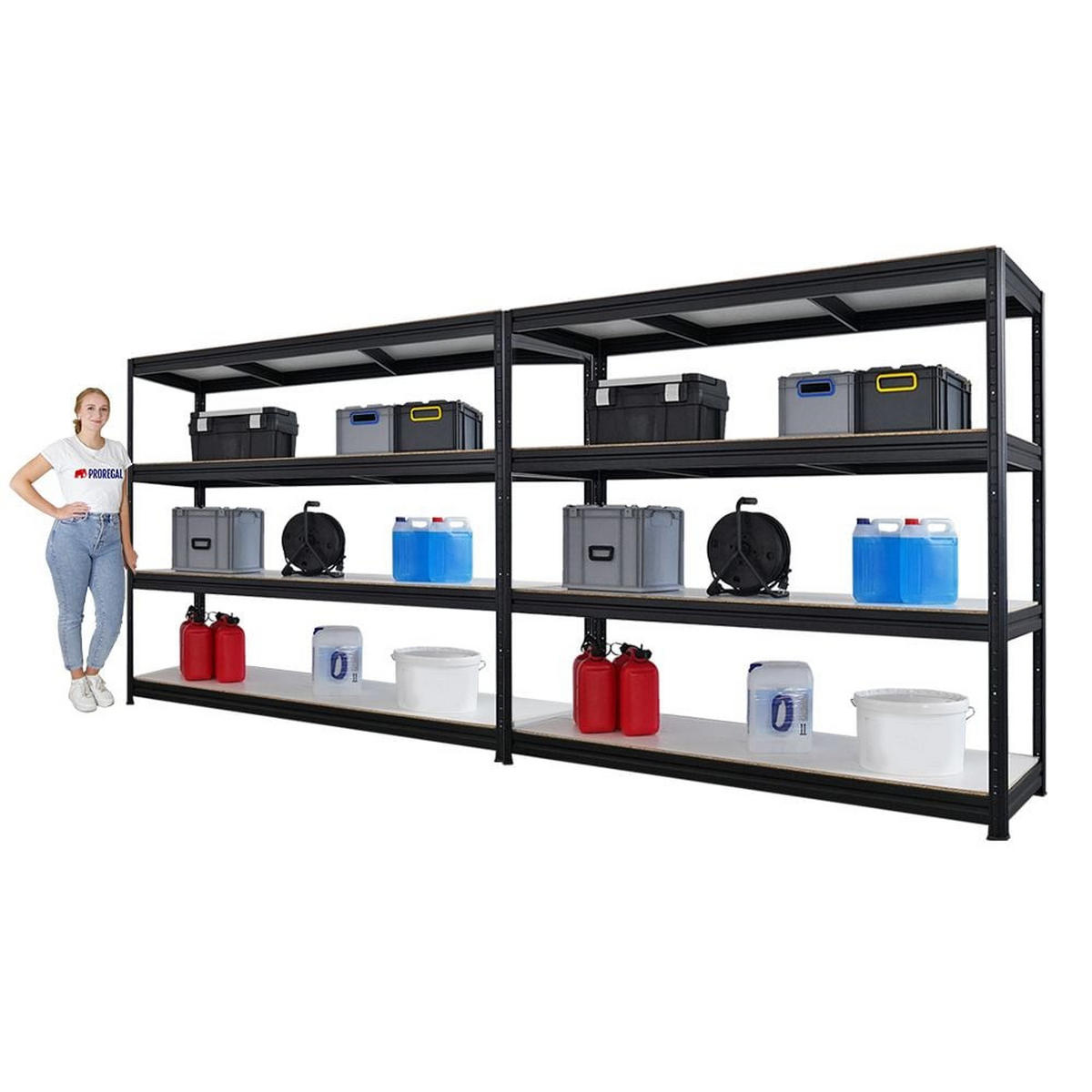 SCHWERLASTREGAL Dino 2er-Set 180x200x60cm Melamin-Ebenen Schwarz - Schwarz, Metall (400/180/60cm) - PROREGAL