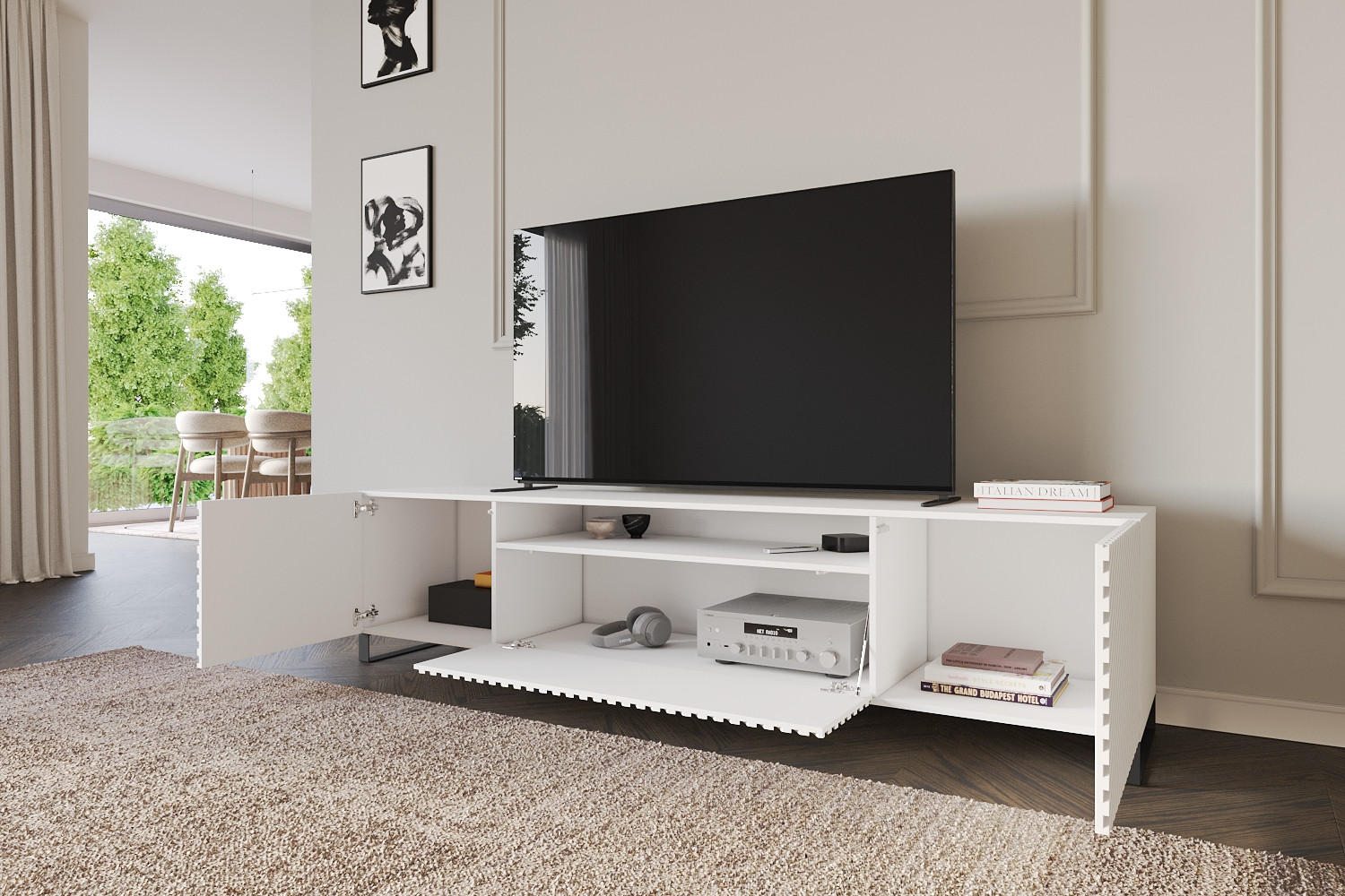 LOWBOARD ZENO-S 200x53x41 cm - Weiß - Schwarz/Weiß, Holzwerkstoff (200/53/41cm) - ALTDECOR