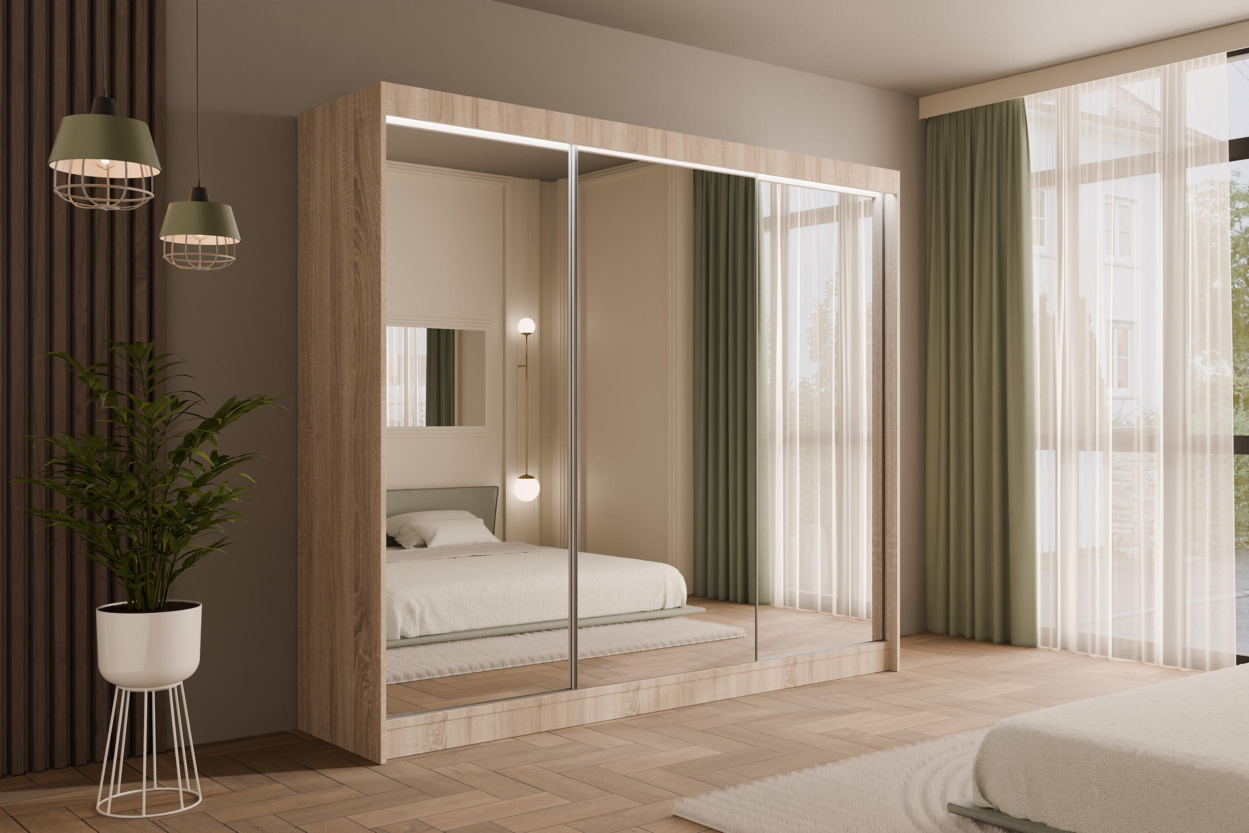 KLEIDERSCHRANK AMOHA mit LED - 250 cm - Sonoma Eiche - Sonoma Eiche, Holzwerkstoff (250/215/61cm) - ALTDECOR