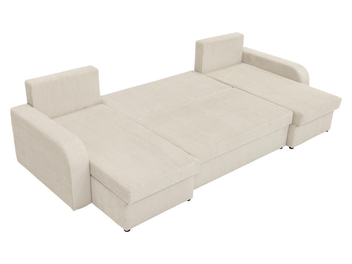 ECKSOFA Kris U Cord - Beige/Schwarz, Holz/Kunststoff (304/80/140cm) - MIRJAN24