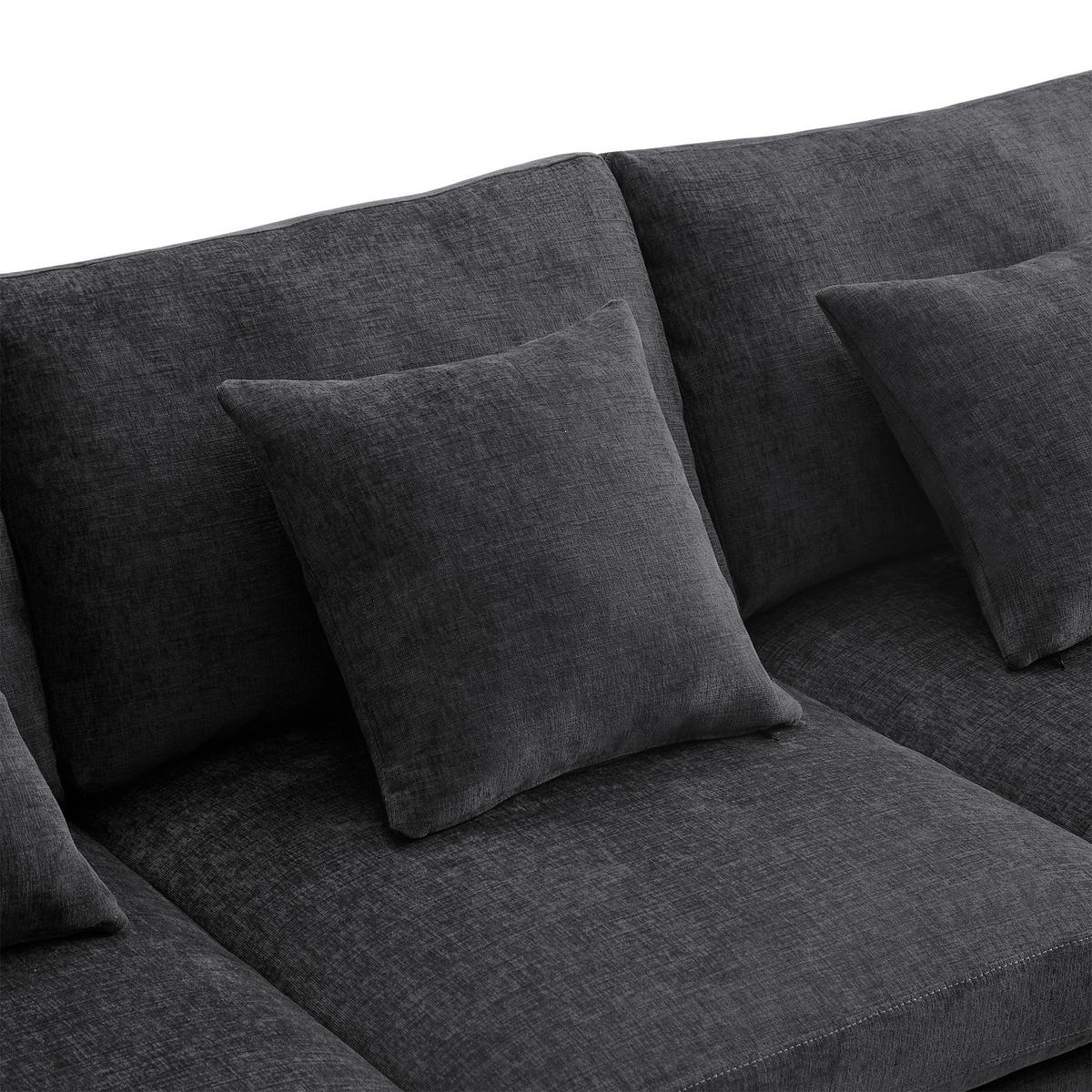 WOHNLANDSCHAFT Chenille Grau mit 2 Hocker und 6 Kissen - Grau, Holzwerkstoff/Kunststoff (278/81/161cm) - WISHDOR