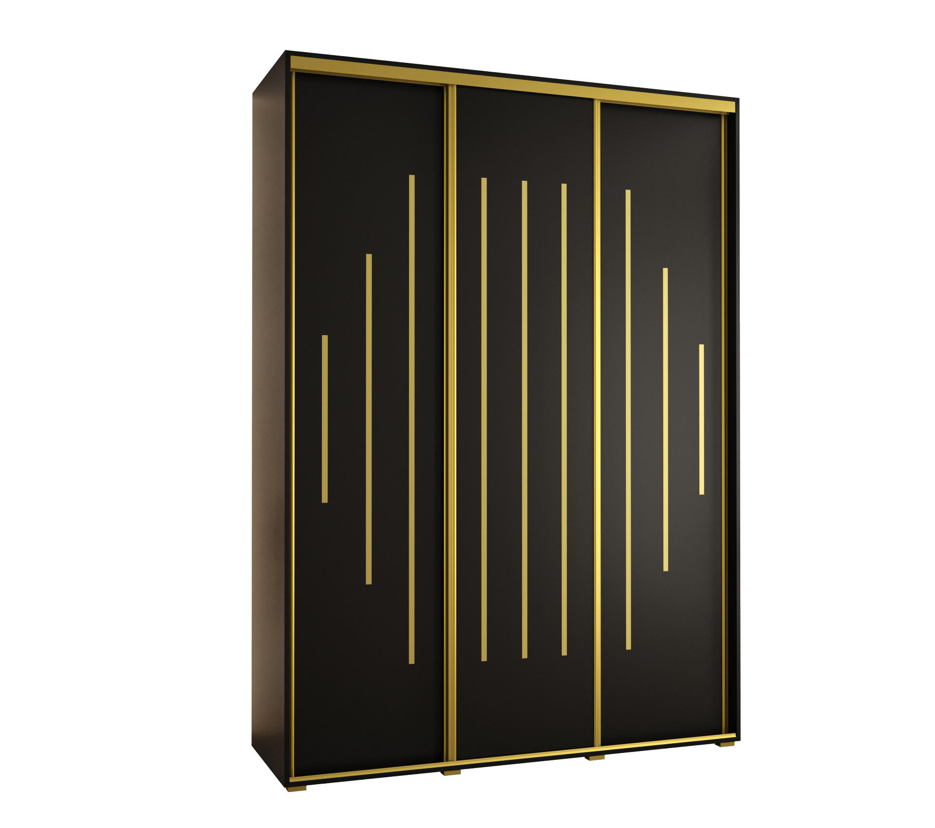 Abiks Möbel Schwebetürenschrank Schwarz, Schwarz, Gold 180x235x45 cm