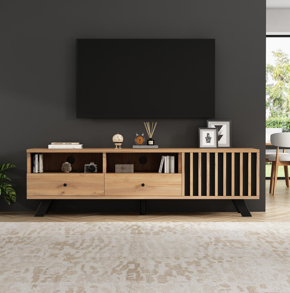 TV-SCHRANK mit 2 Schubladen 150 x 38 x 44 cm Natural Wood Schwarz - Braun, Holzwerkstoff (38/44/150cm) - Beauniv