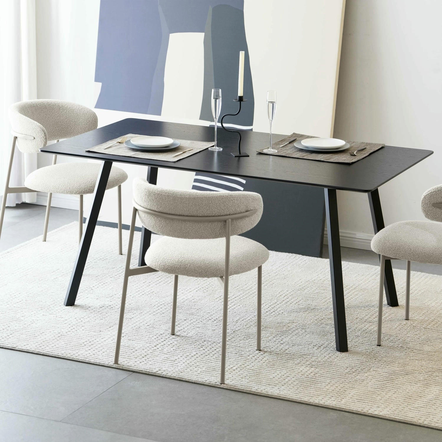 STUHL-SET 2 Stück in Teddystoff - Beige, Textil/Metall (55/70/55cm) - Furnhouse