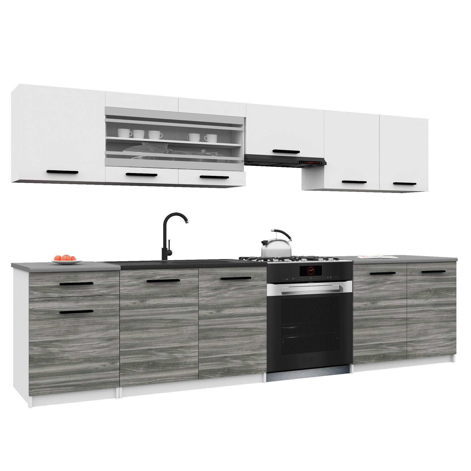 KÜCHENZEILE Italia 4 260 cm, mit Arbeitsplatten, Weiß-Grau Glamour Matt - Hellgrau/Weiß, Holz (260/143/60cm) - B BELINI GROUP