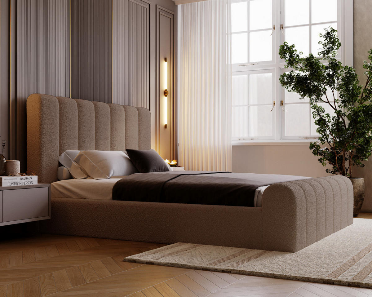 POLSTERBETT 140x200 Valetta mit Bettkasten, Bouclé Braun - Braun, Holz/Textil (140/200cm) - Emporius