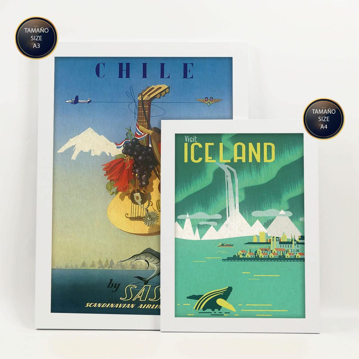 POSTER Set Mit 6 Land & Stadt Größe A3 & A4 Weißer Rahmen - Weiß, Papier (29.7/1cm) - Nacnic