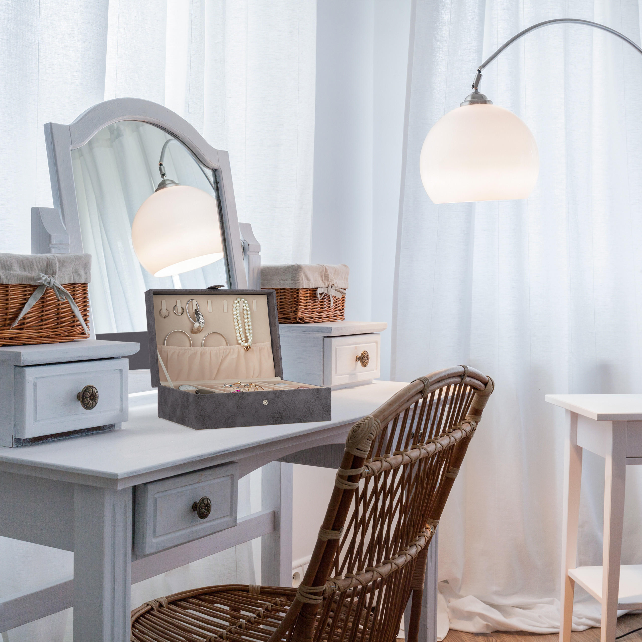 SCHMUCKKÄSTCHEN - Grau, Holzwerkstoff/Wellpappe (29/10/20cm) - Relaxdays