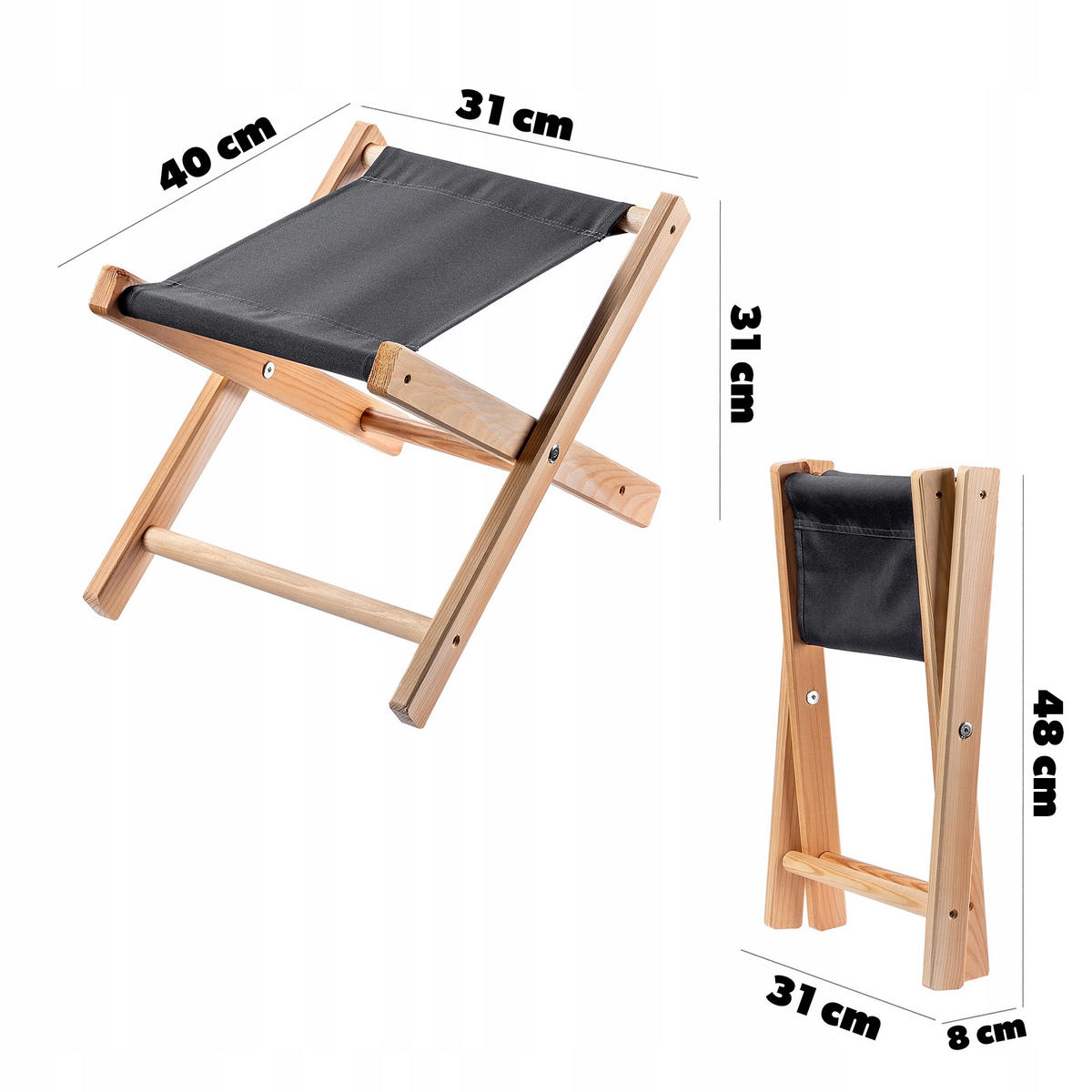 FALTHOCKER, Schwarz - Schwarz, Holz (31/40cm) - KADAX