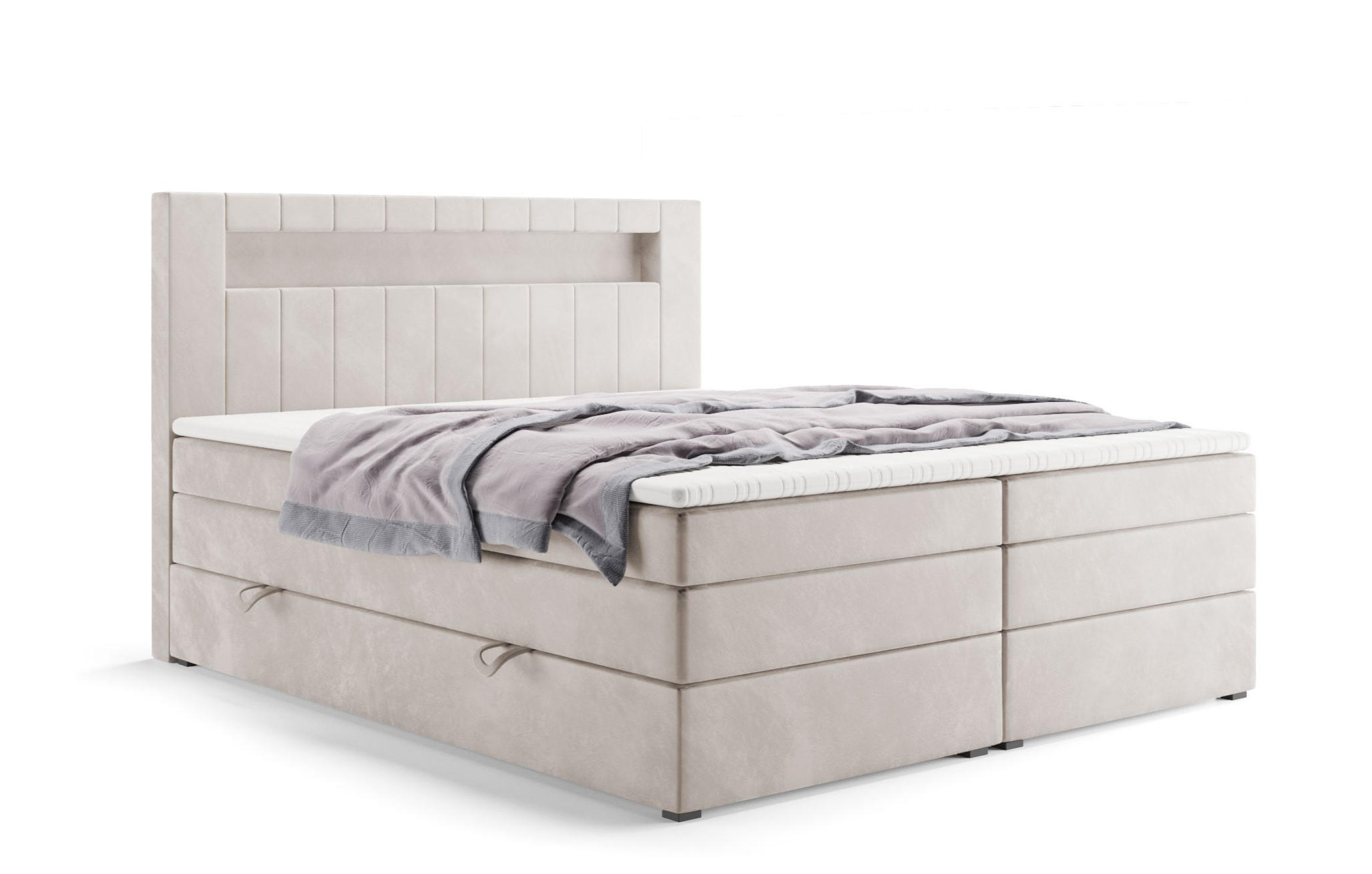 BOXSPRINGBETT Gold 5 King LED 140x200 cm Ecru Velvet H3 - Ecru, Holz (140/200cm) - Labett
